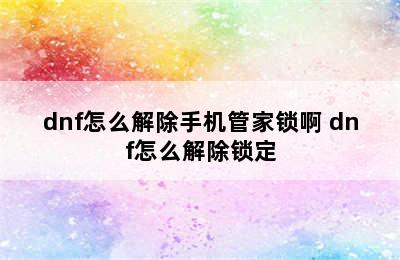 dnf怎么解除手机管家锁啊 dnf怎么解除锁定